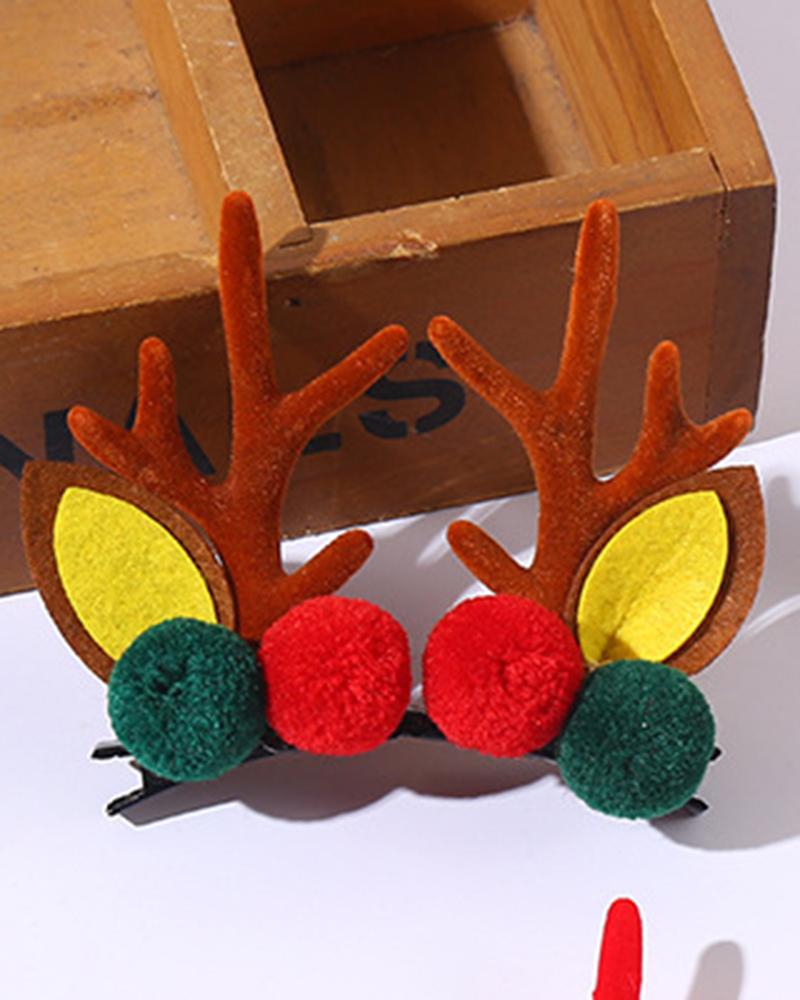 

1Pair Christmas Children's Accessories Cute Elk Antler Hair Clips, Brown