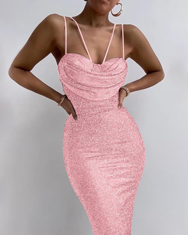 

Glitter Double Strap Party Dress, Pink