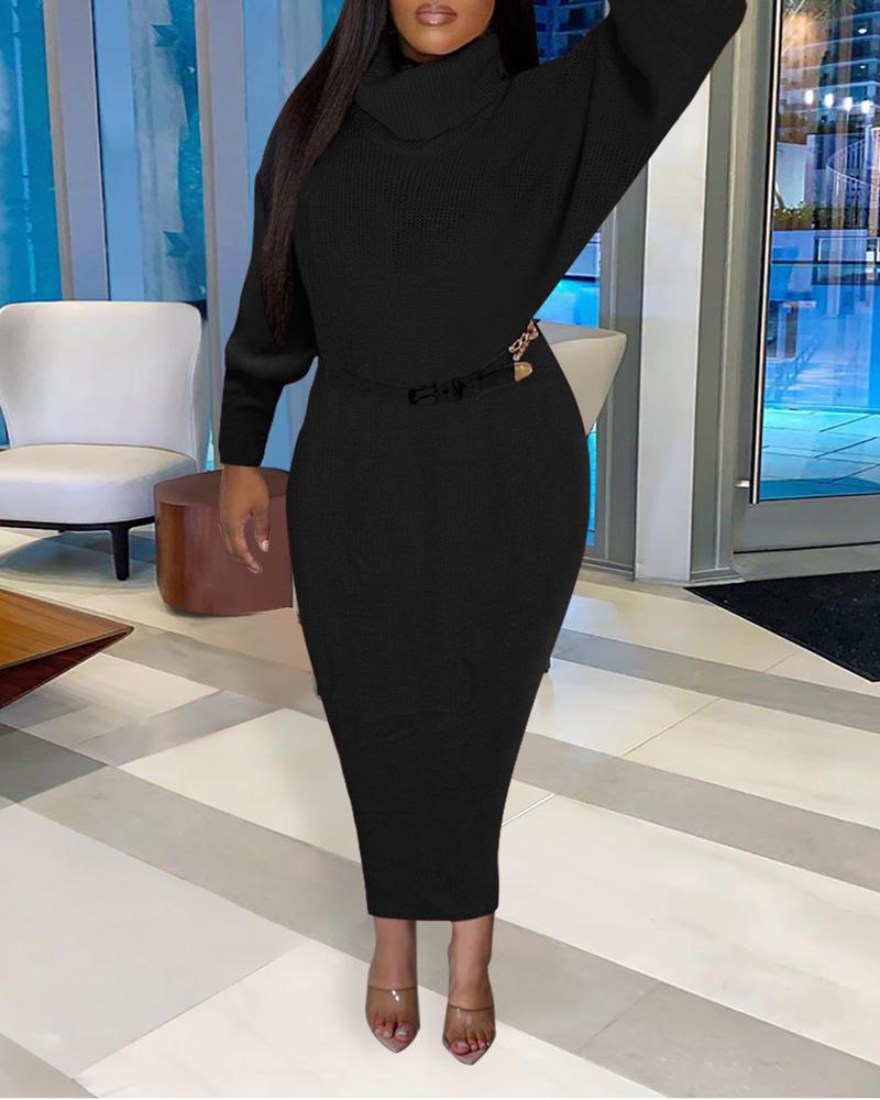 

Plus Size Turtleneck Long Sleeve Sweater Dress, Black