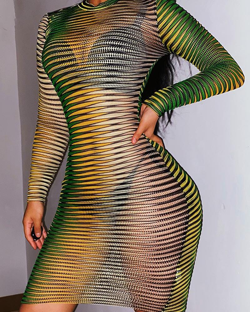 

Tie Dye Long Sleeve See Through Bodycon Dress, Green