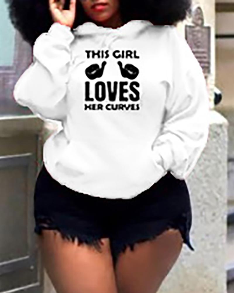 

Plus Size Letter Print Pocket Design Hoodie, White