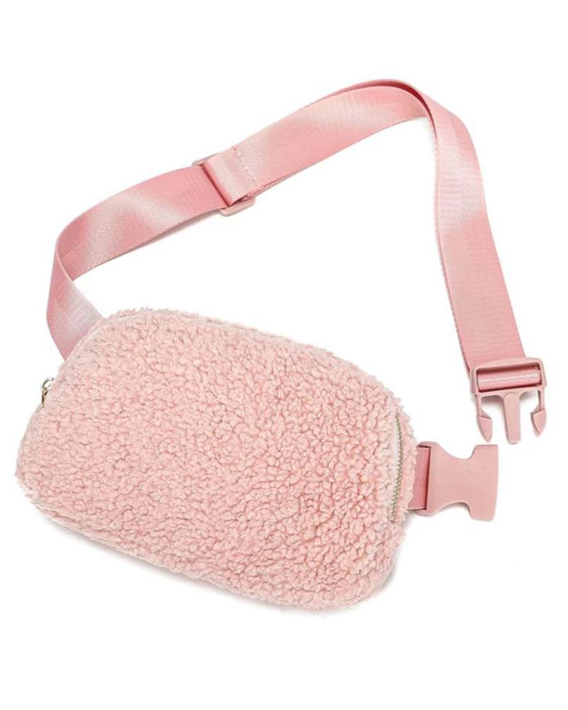 

Women's Sherpa Fanny Pack Personalized Monogram Crossbody Belt Bag, Pink