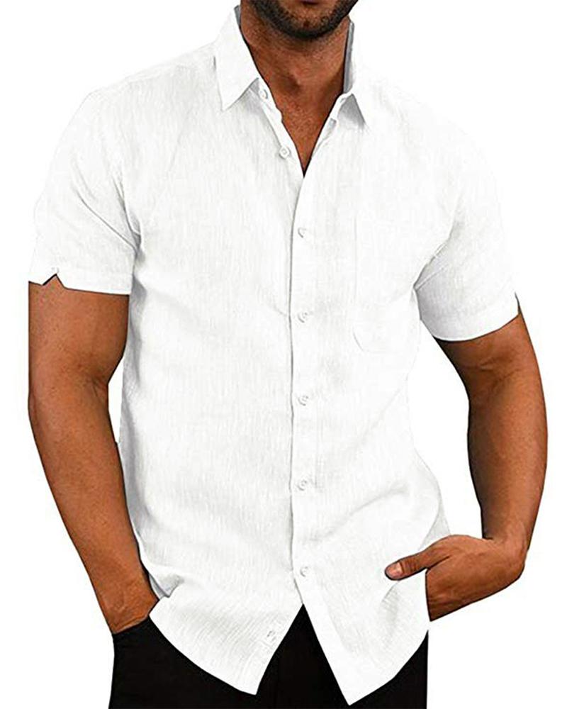 

Solid Short Sleeve Button-up Shirts, White