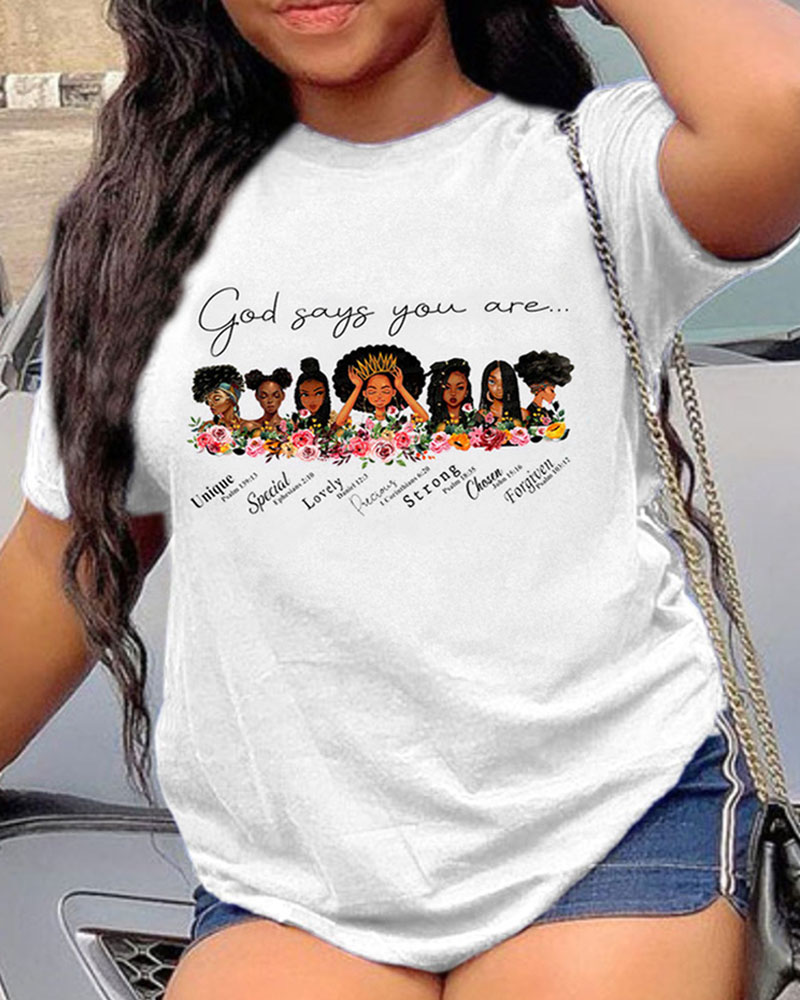 

Figure Letter Print Short Sleeve T-shirt, White