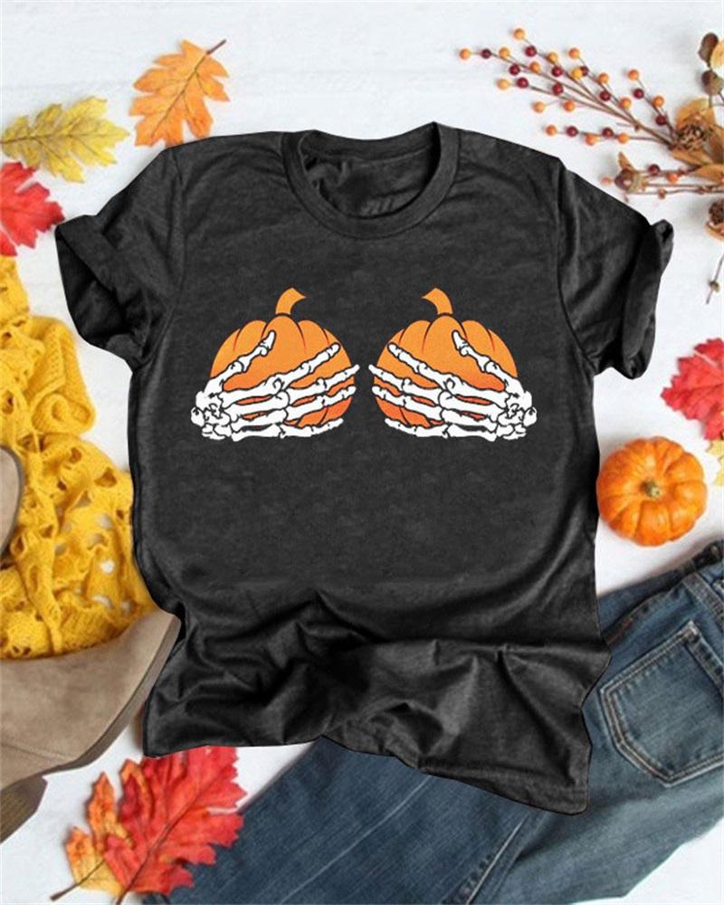 

Halloween Pumpkin Graphic Print Casual T-shirt, Black
