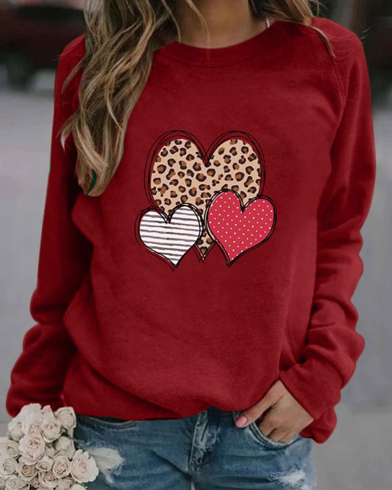 

Heart Print Long Sleeve Blouse, Red