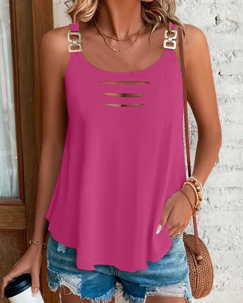 

Buckled Ladder Cutout Tank Top, Hot pink