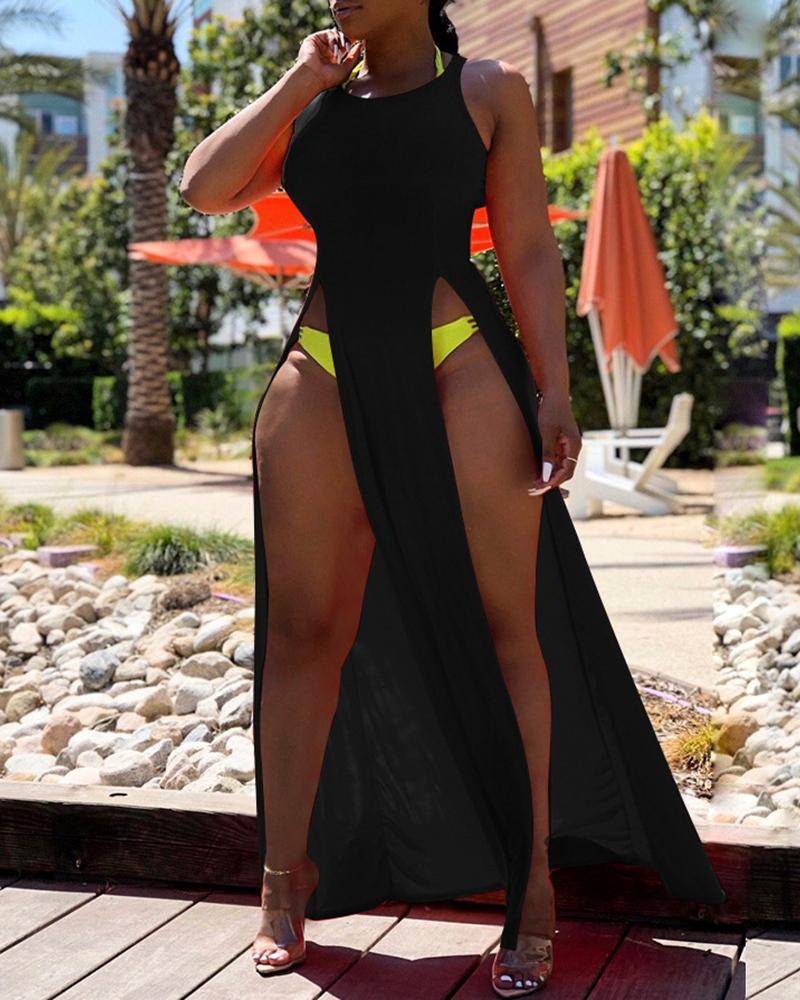

Plain High Slit Maxi Dress, Black