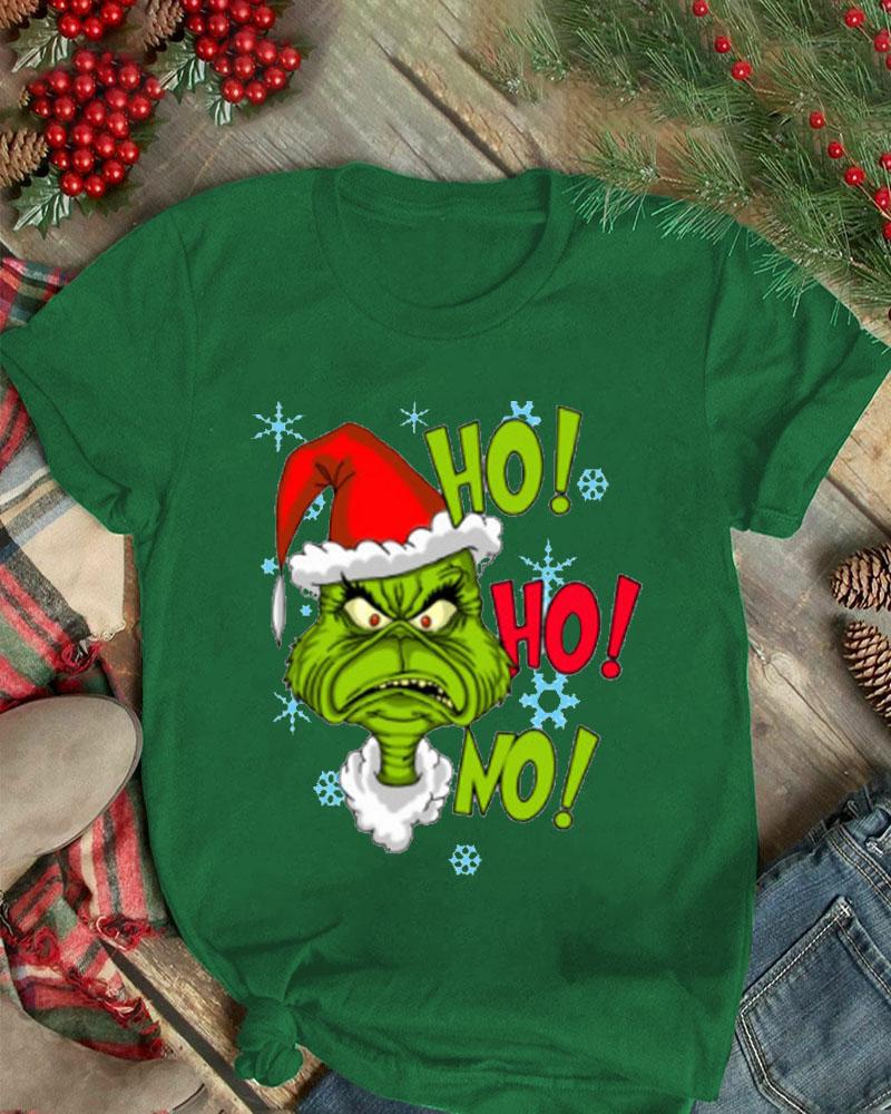 

Christmas Letter Grinch Print Short Sleeve T-shirt, Green