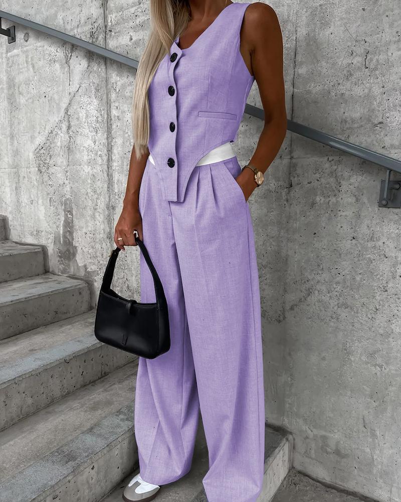 

Striped Colorblock Vest Top & Ruched Pants Set, Purple