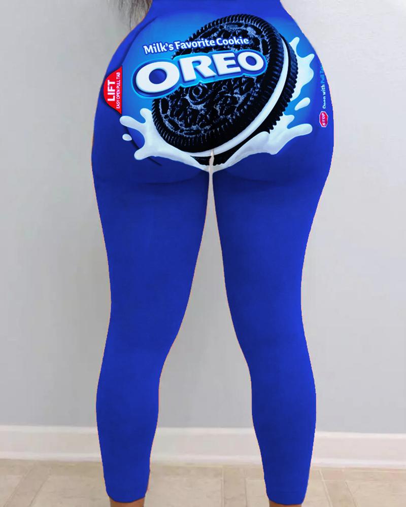 

Scrunch Butt Leggings Graphic Print High Waist Butt Lift Stretchy Yoga Pants, Blue