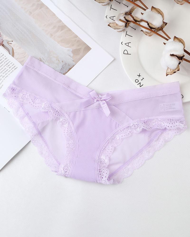 

Crochet Lace Bowknot Decor Panty, Purple