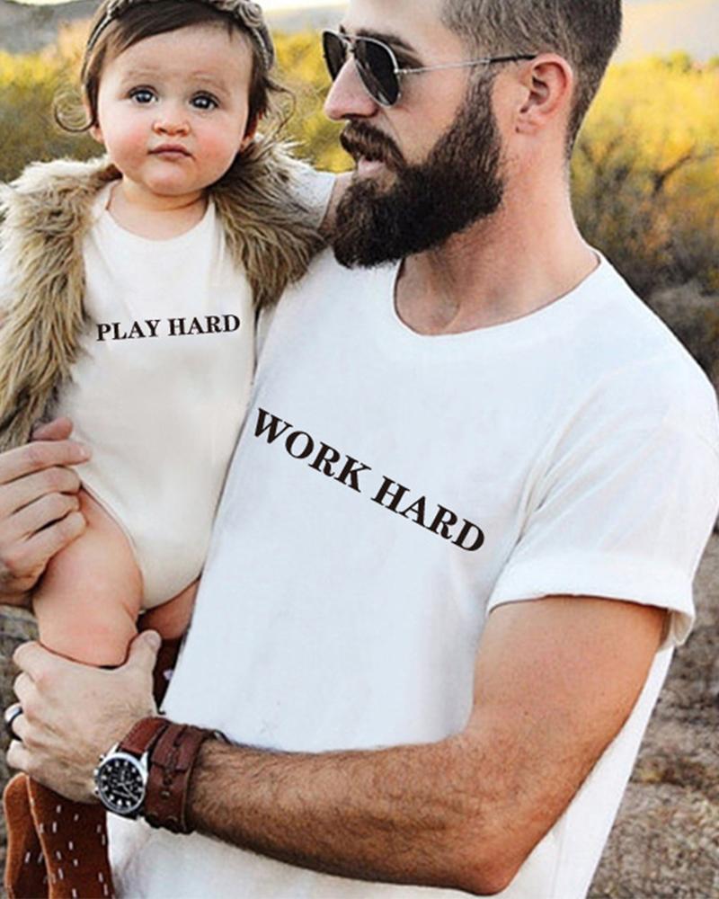 

Letter Print Short Sleeve Parent-child Outfit T-shirt, White
