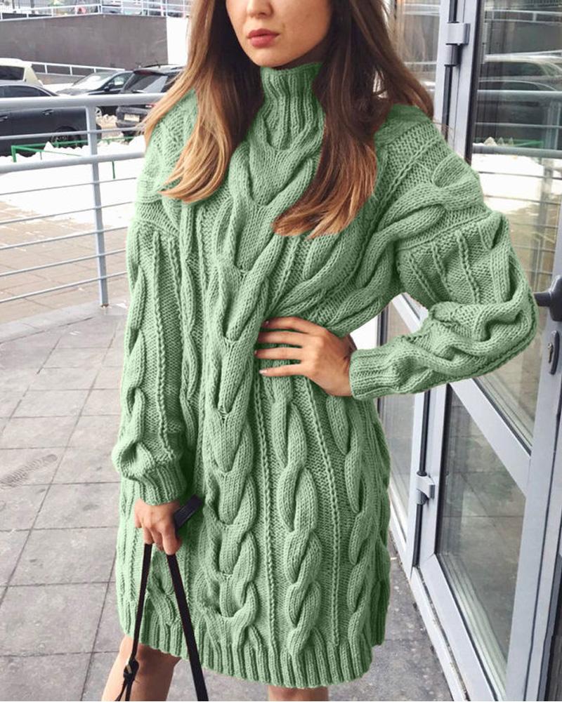 

Long Sleeve Cable Knit Sweater, Green