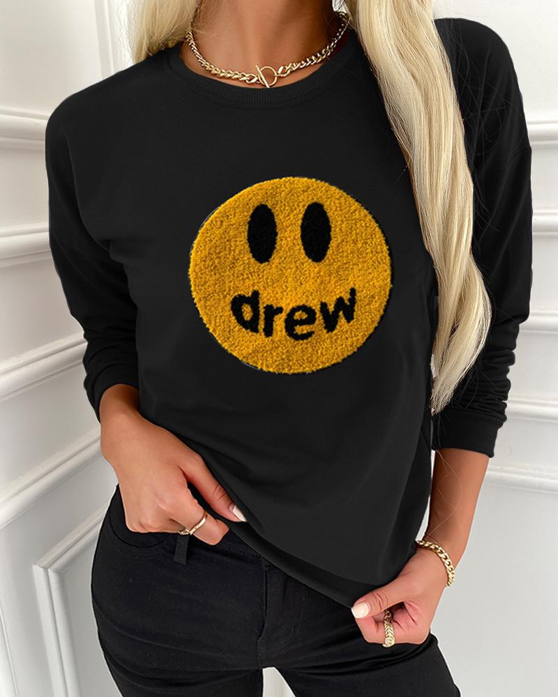 

Smile Face Long Sleeve T-shirts, Black