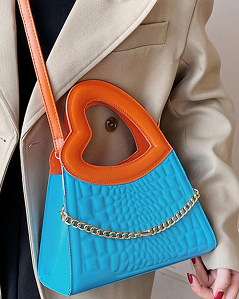 

Heart Shaped Handle Chain Decor Magnet Handbag, Blue