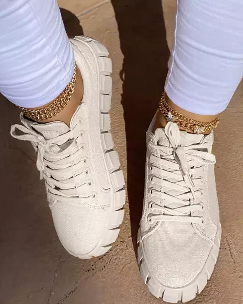 

Eyelet Lace-up Platform Sneakers, White