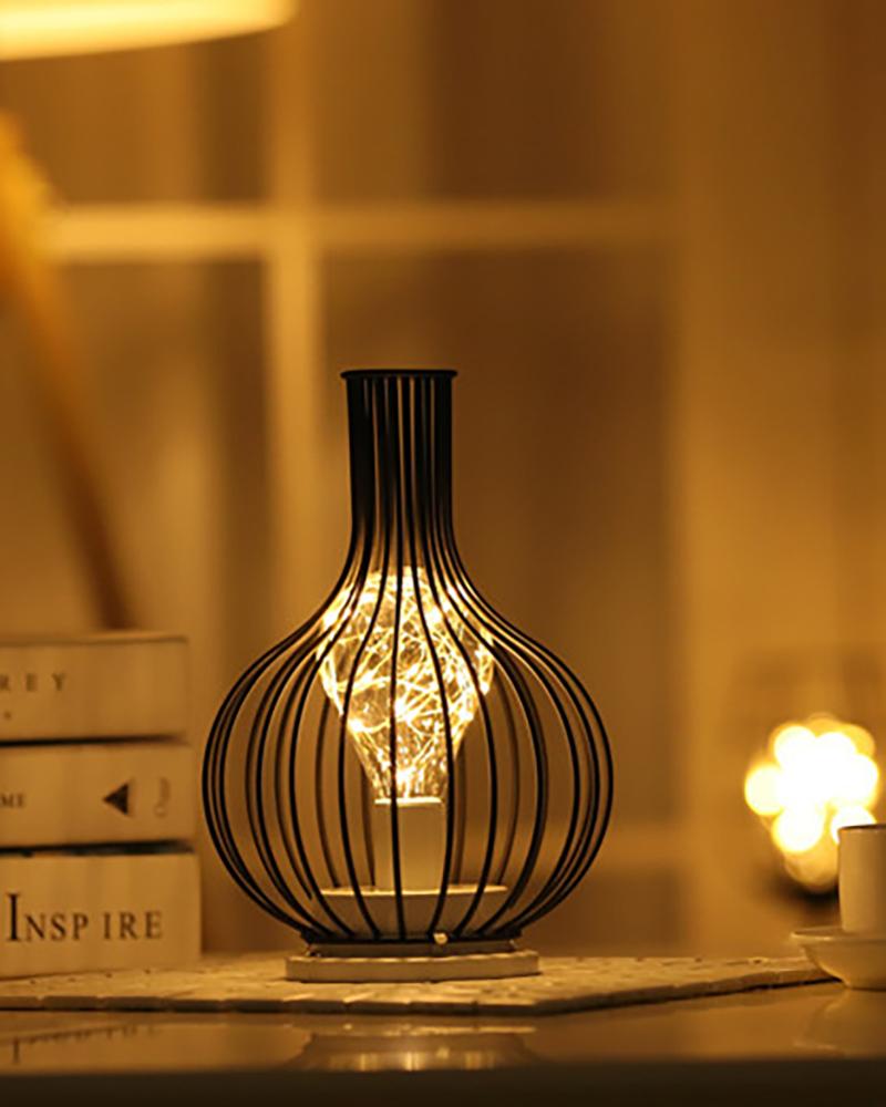 

Iron Night Light Vintage Table Lamp Wire Basket Cage Ornament Light For Bedside Desk Modern Decorative, Style3