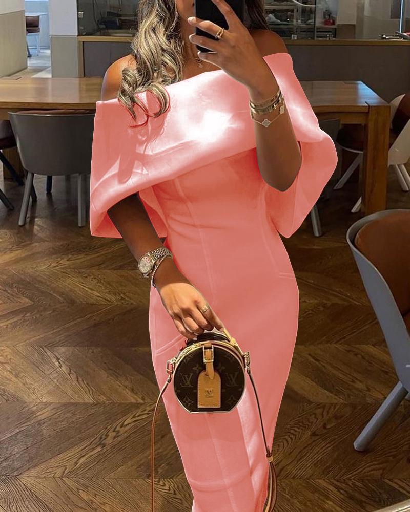 

Off Shoulder Cape Design Skinny Party Dress, Pink