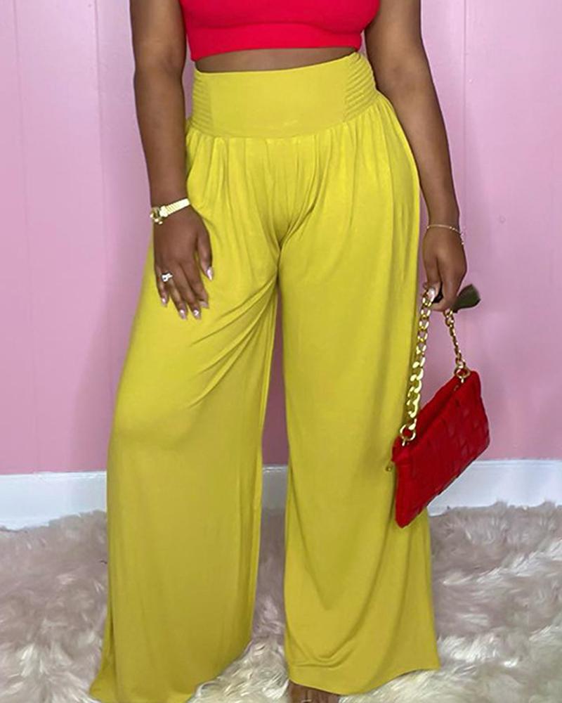 

High Waist Wide Leg Pants, Yellow