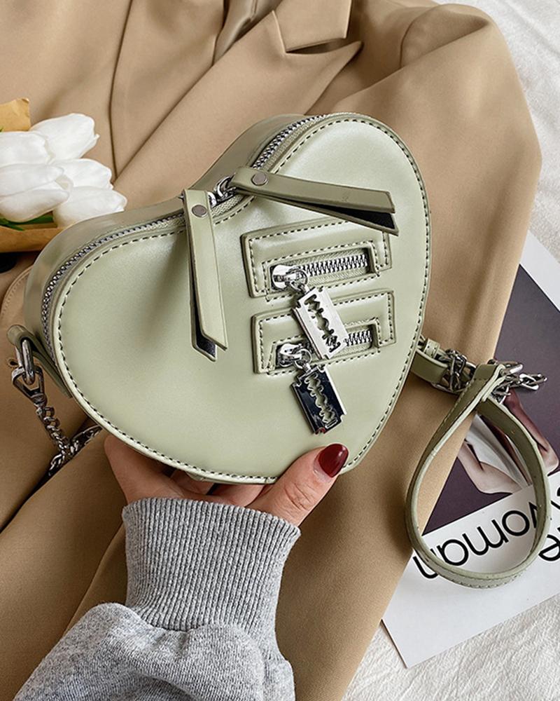 

Zipper Detail Heart Shaped Crossbody Shoulder Bag, Green