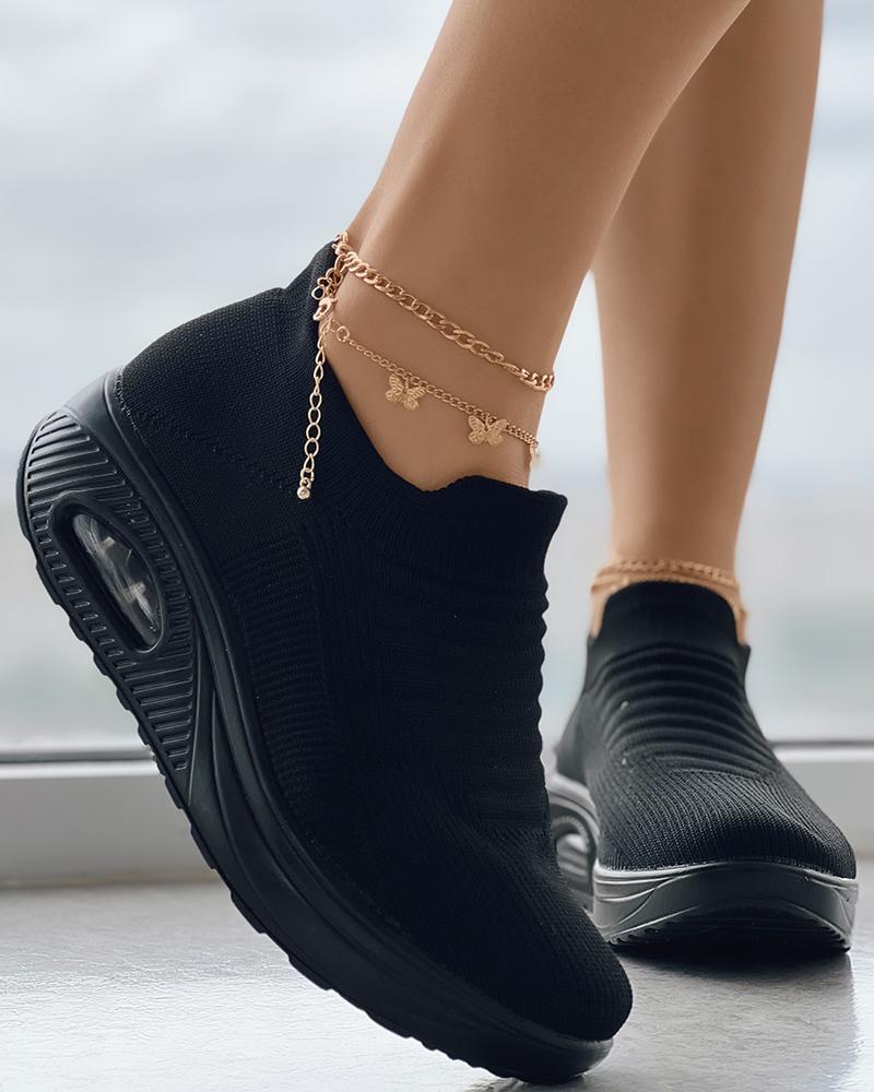 

Striped Slip On Knit Sneakers, Black
