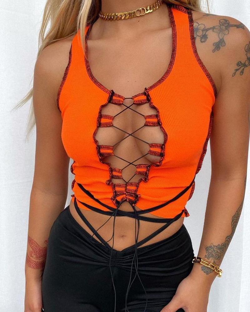 

Thick Strap Cutout Strappy Crop Top, Orange