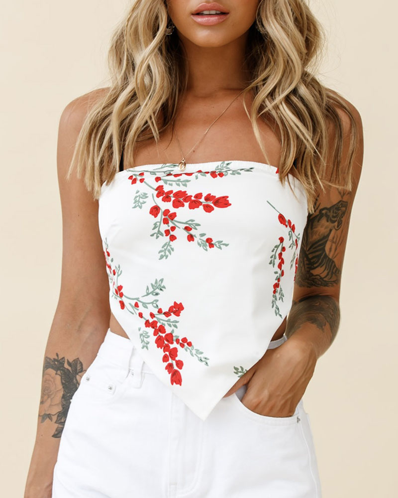 

Butterfly / Tie Dye / Floral Print Square Neck Handkerchief Top, Style3