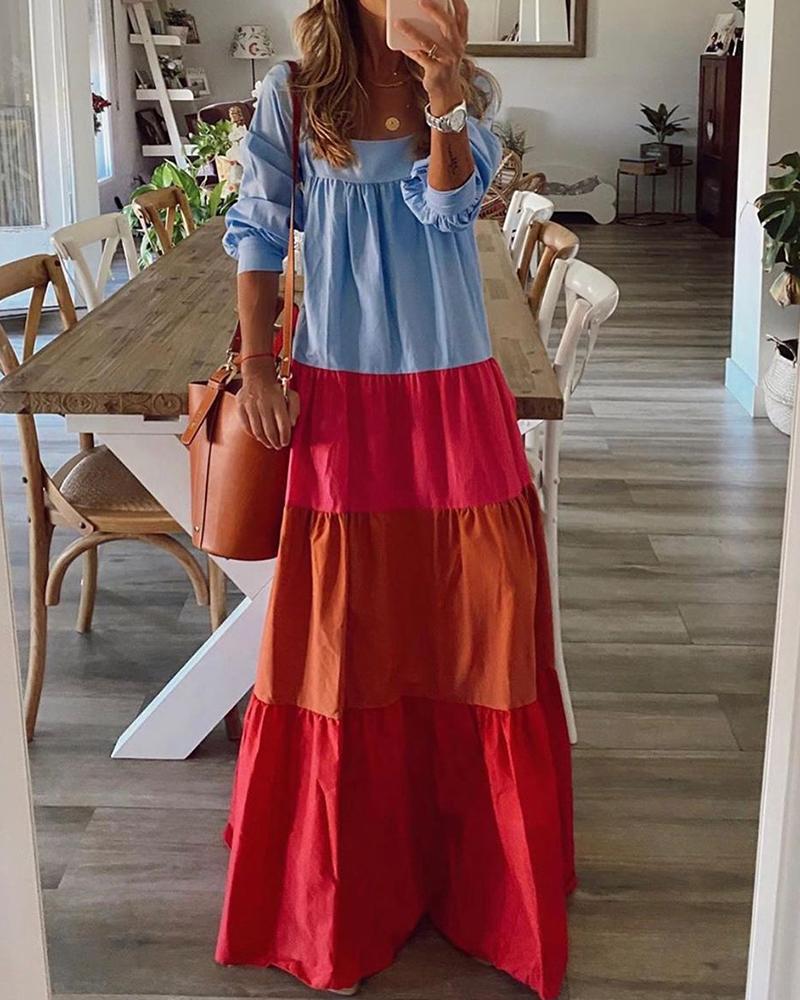 

Colorblock Long Sleeve Maxi Dress, Blue
