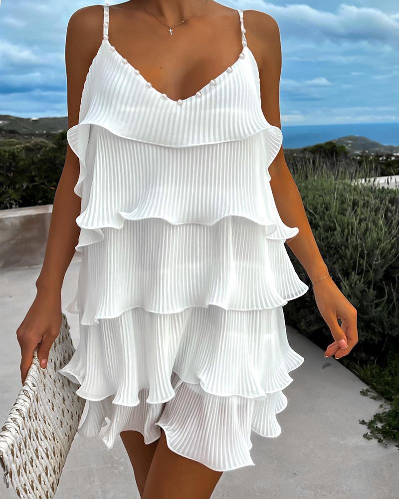 

Beaded Ruffle Hem Swing Cami Dress, White