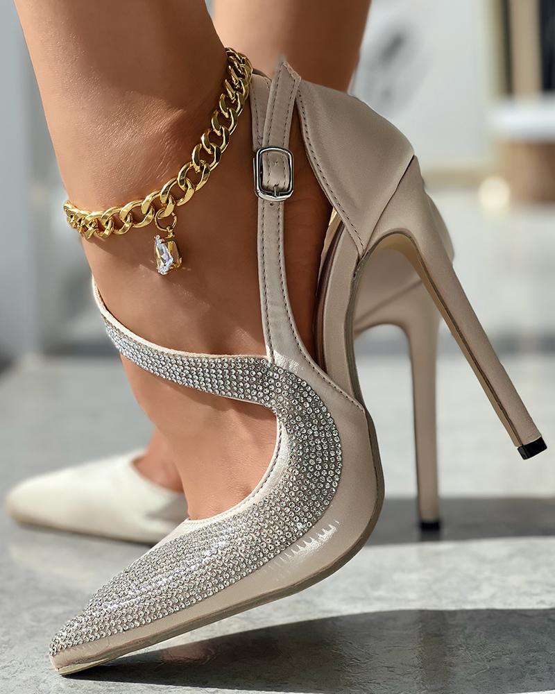 

Rhinestone Hollow Out Stiletto Heel Pumps, Gold