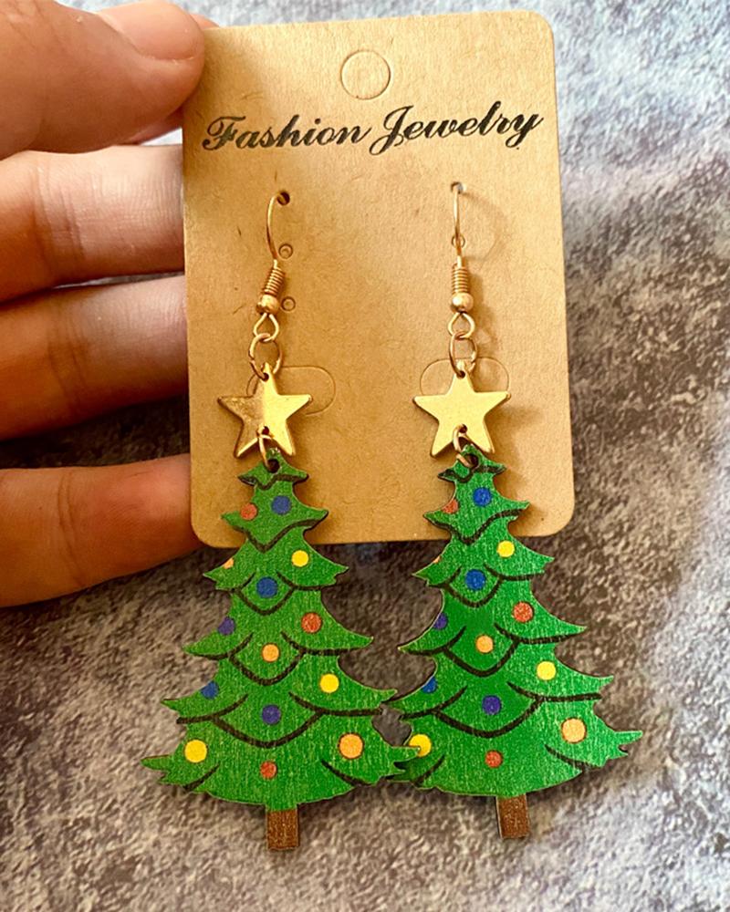 

1Pair Christmas Tree Shaped Drop Earrings, Green