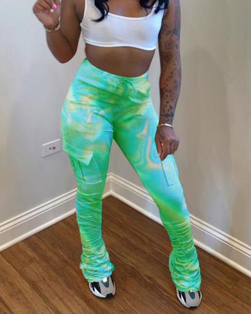 

Casual Printing Flared Sporty Pants, Green