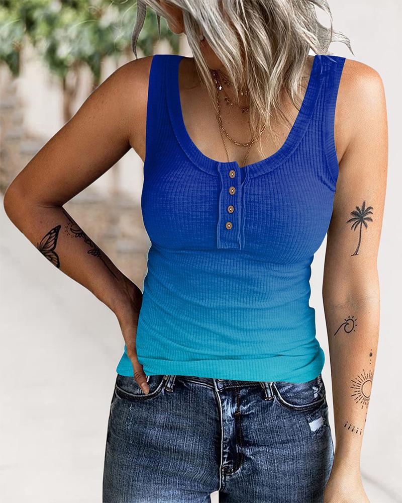 

Ombre Button Front Tank Top, Blue