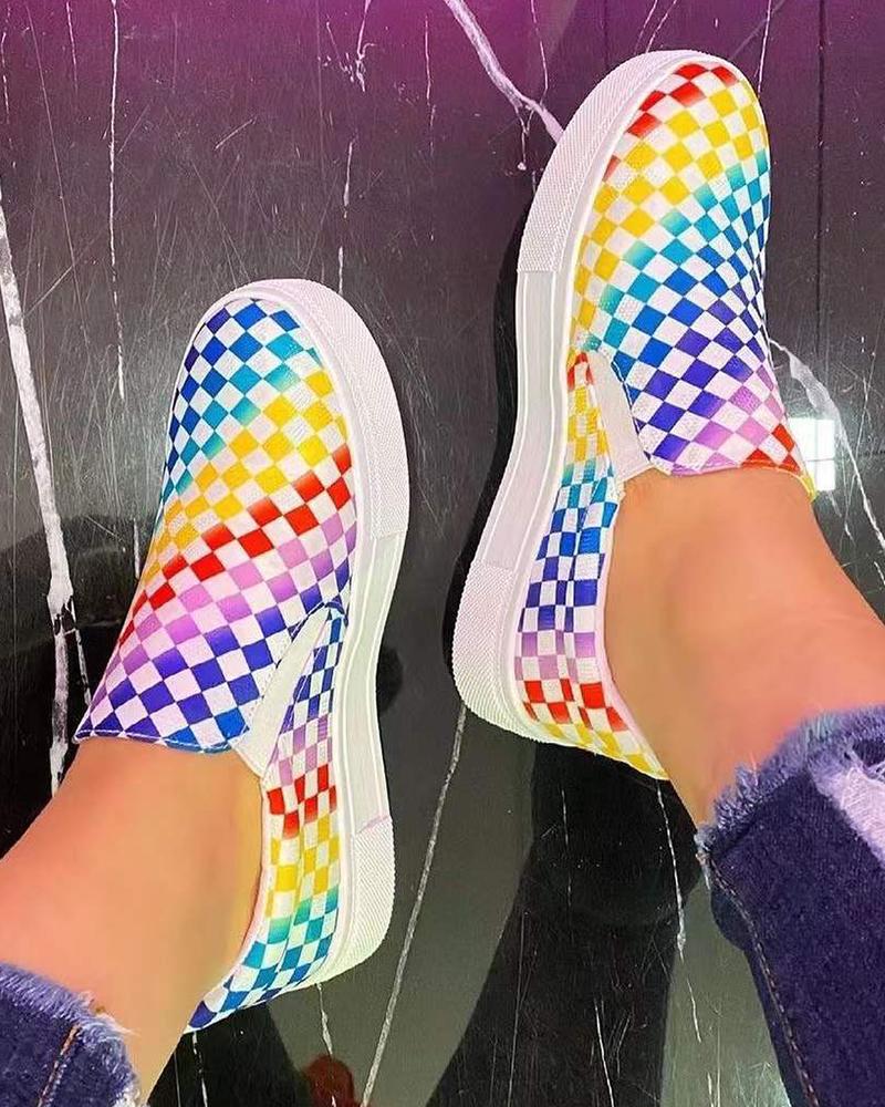 

Plaid Print Slip On Canvas Sneakers, Multicolor