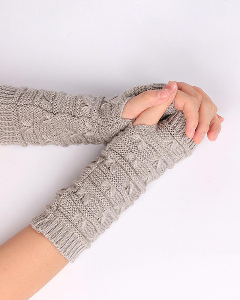 

1Pair Knit Fingerless Gloves, Light gray