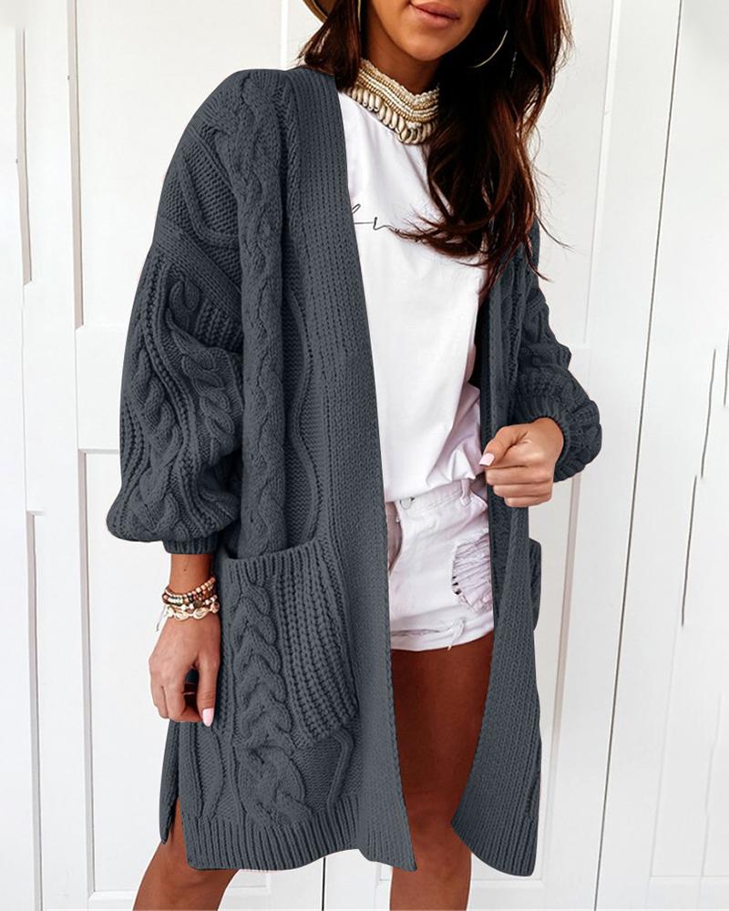 

Pocket Design Long Sleeve Cable Knit Cardigan, Dark grey