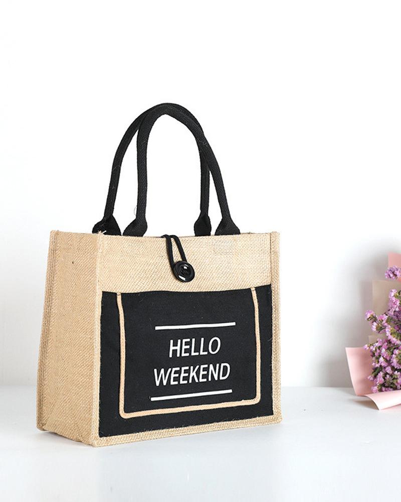 

Waterproof Burlap Travel One-shoulder Tote, Black
