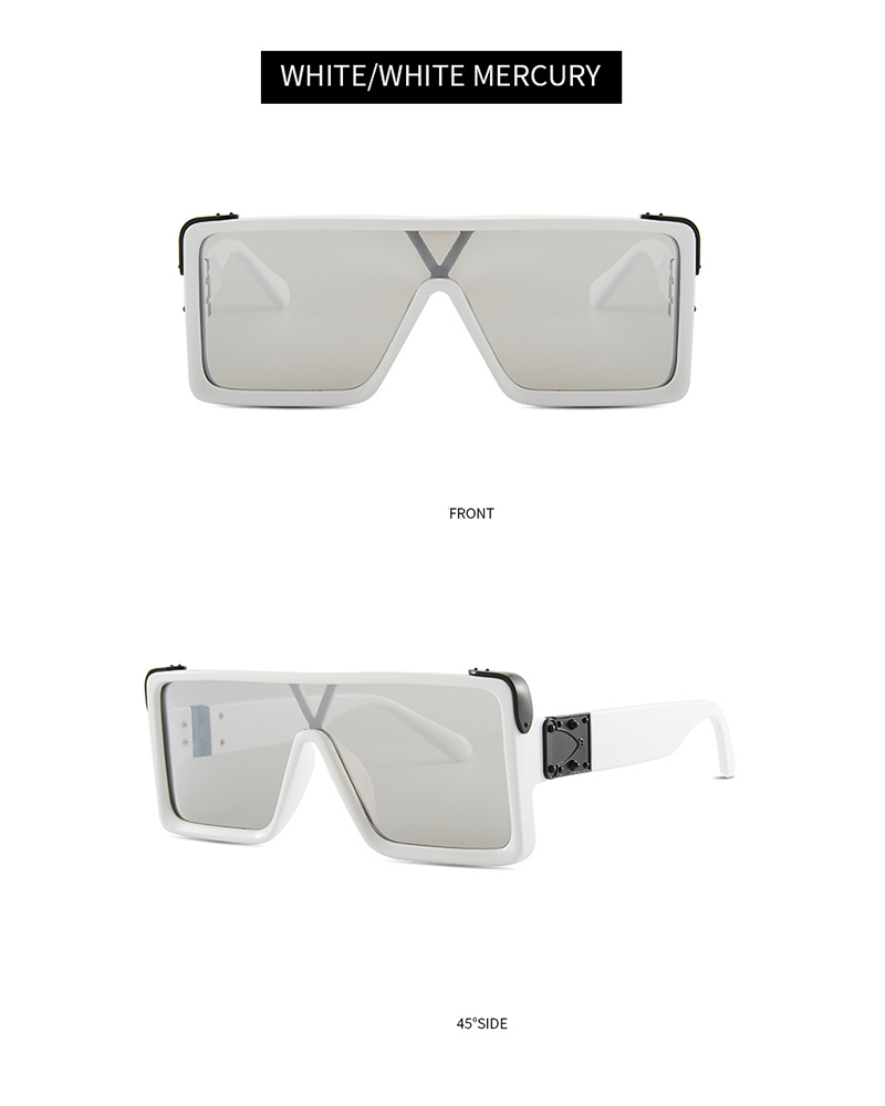 

1Pair Flat Top Square Frame Shield Sunglasses, White