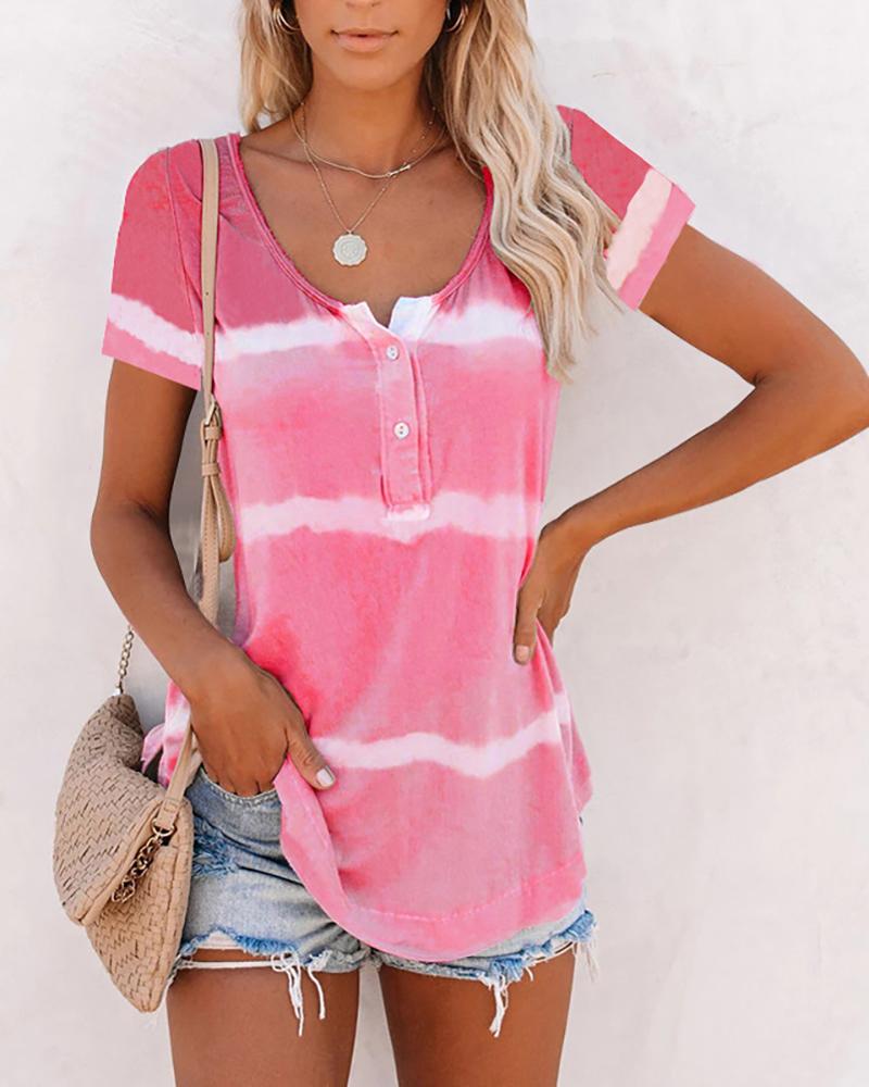 

Tie Dye Print Short Sleeve Top, Hot pink