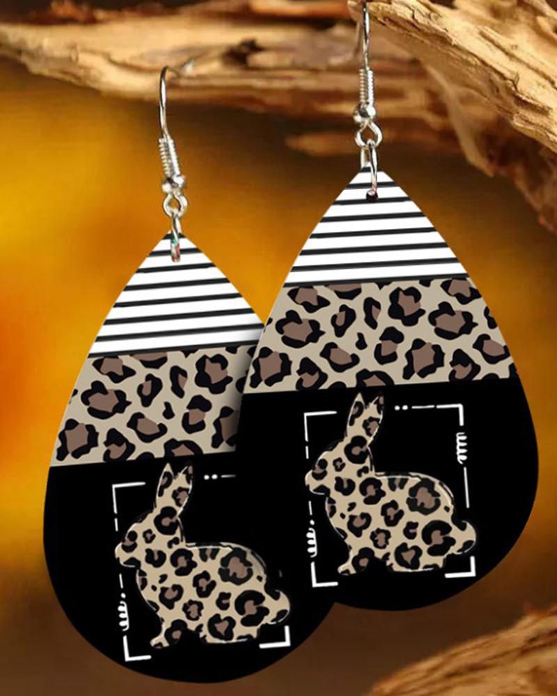 

1Pair Easter Leopard Bunny Striped Drop Earrings