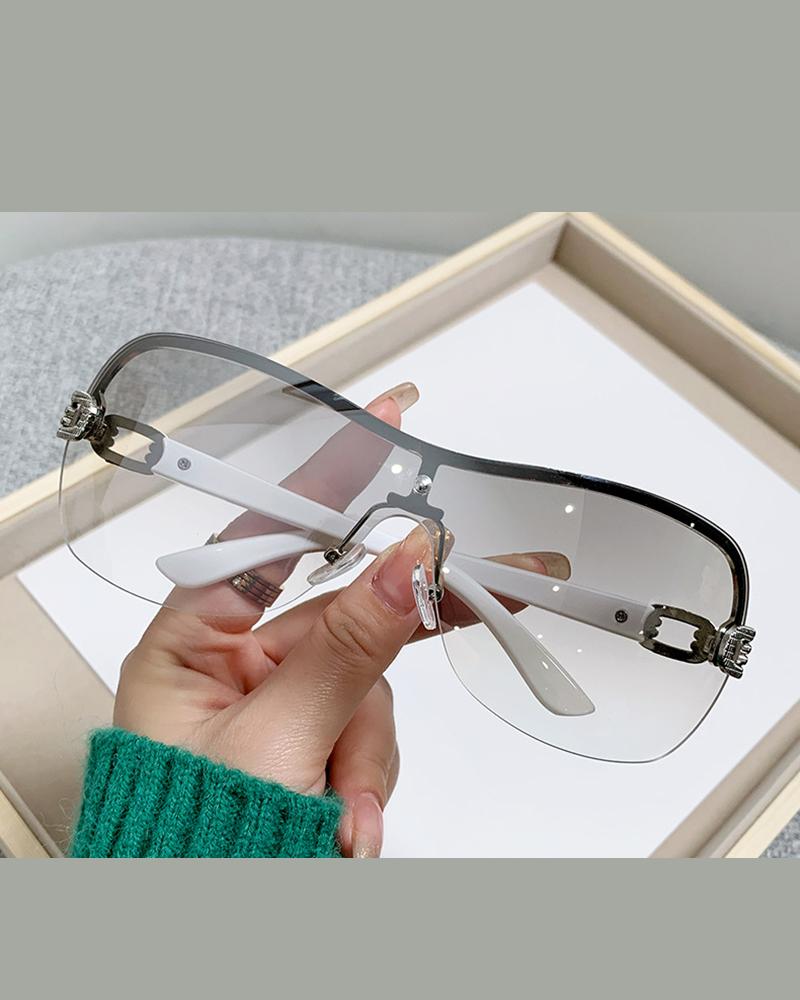 

1Pair Gradient Half Frame Fashionable Square Sunglasses, Silver