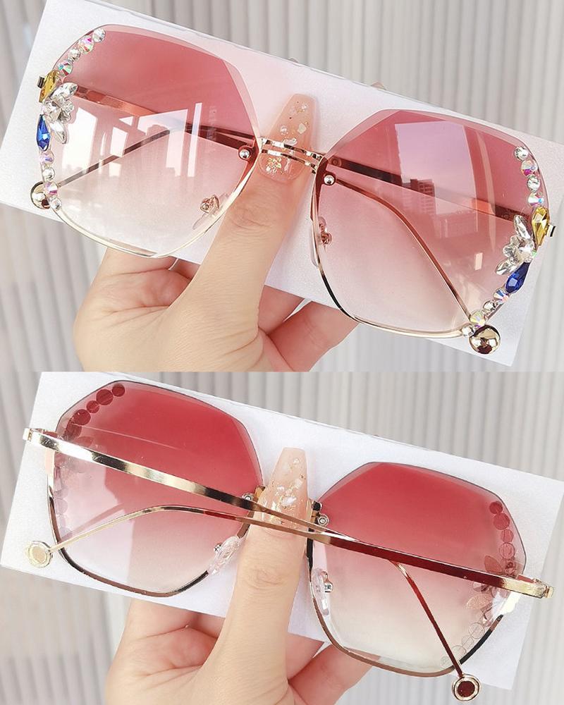 

1Pair Rhinestone Decor Rimless Ombre Sunglasses, Style3