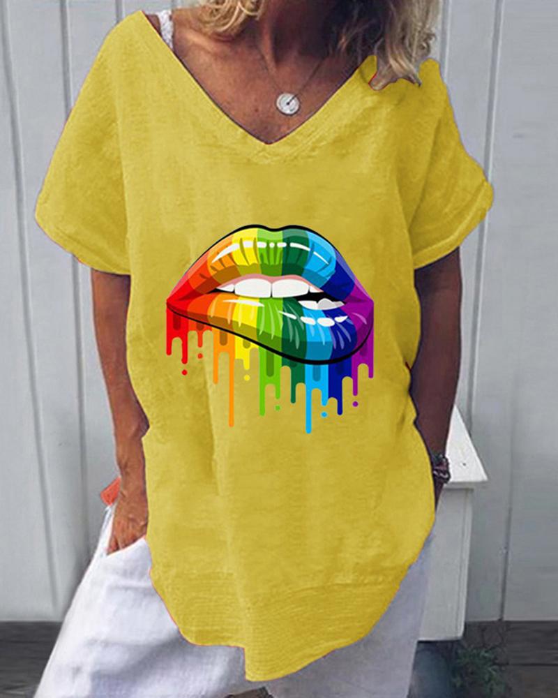 

Rainbow Lip Print T-Shirt, Yellow