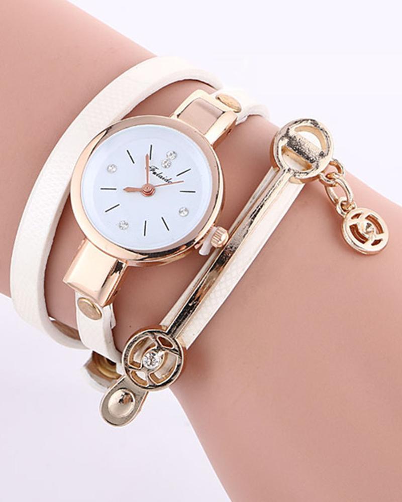 

1pc Geometric Tassel Design Bangle Quartz Watch, White