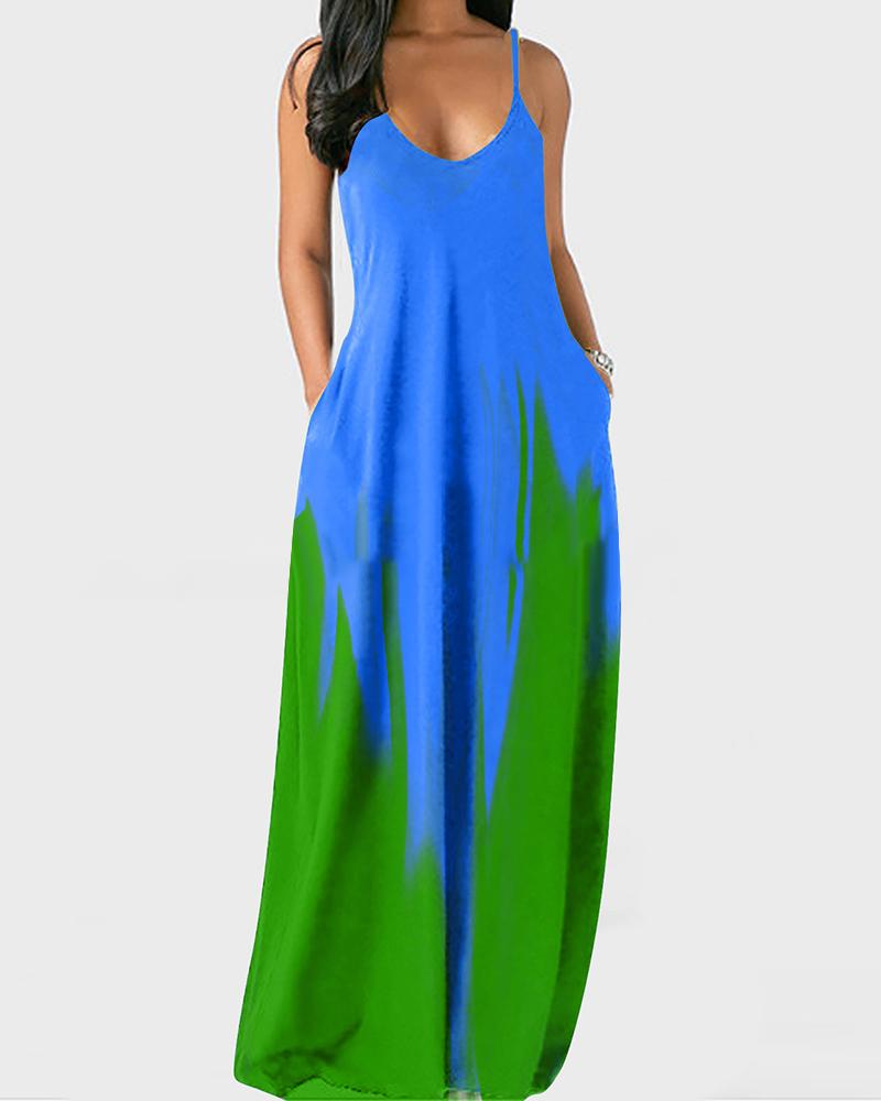 

Abstract Print V-Neck Maxi Dress, Green
