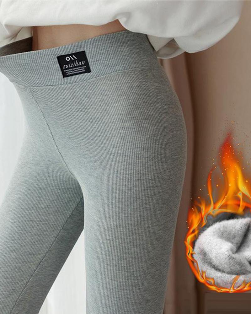 

High Waist Thermal Fleece Lined Leggings, Light gray