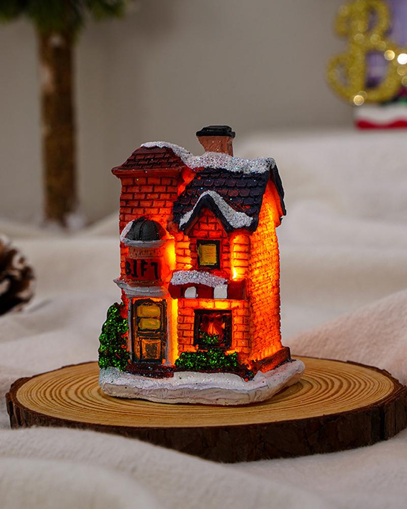 

1pc Christmas Village House LED Lighted Miniature Dollhouse Birthday Gift Christmas Party Ornament Home Decoration, Style5