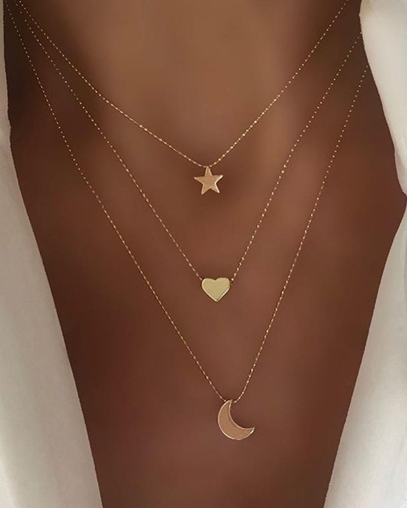 

Multi-layer Star Moon Heart Pendant Necklace, Gold