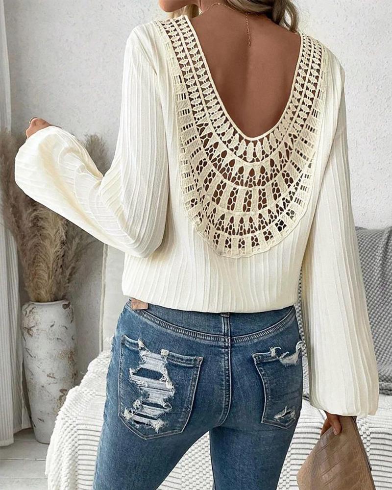 

Contrast Lace Long Sleeve Top, Beige